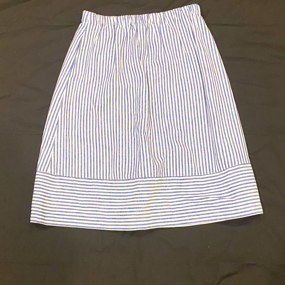 XS A-Line cotton/linen blend striped skirt.